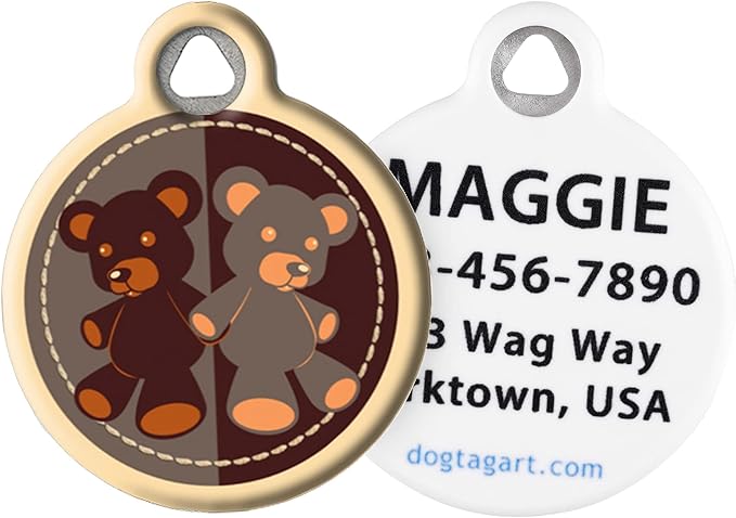 Dog Tag Art Teddy Bear Lupine Pattern Personalzied Pet ID Tag for Dogs and Cats, Silent Polymer Coated Stainless Steel Nametag with Customized Identification Information, Large 1.25" Diameter