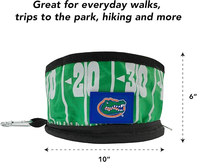 Pets First NCAA Florida Gators Collapsible Dog Travel Bowl, Food and Water Bowl for Dogs & Cats. Lightweight Leak-Proof Pet Bowl for Travel with Football Field & Pebble-Grain Design