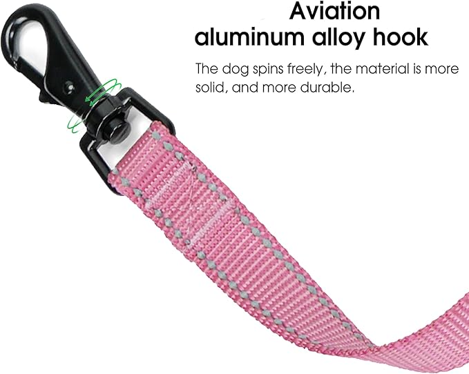 Hands-Free Dog Leash, Heavy Duty No-Pull Training Lead w/Anti-Tangle & Reflective Thread for Small Medium Dogs for Running/Walking Pink 4Ft