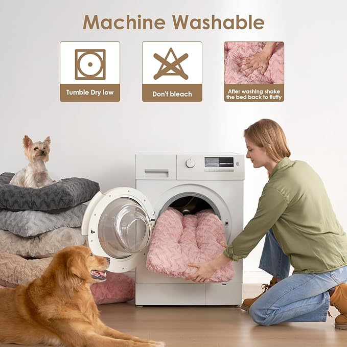 EHEYCIGA Washable Small Dog Bed for Crate 23x18 Inch, Reversible Kennel Pad for Puppy Weight Up to 25 lbs, Plush and Comfy Pet Sleeping Mat, Pink