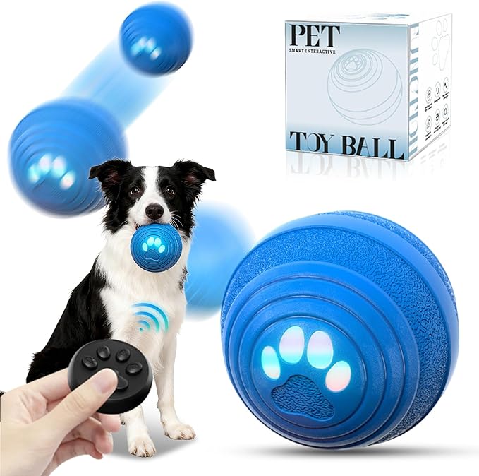 Smart Interactive Dog Toy, Dog Toys for Aggressive Chewers, Moving Jumping Vibrating - 3 Modes IPX7 Waterproof Rating, E-TPU Material for Medium and Large Dogs, Indoor & Outdoor (Blue)