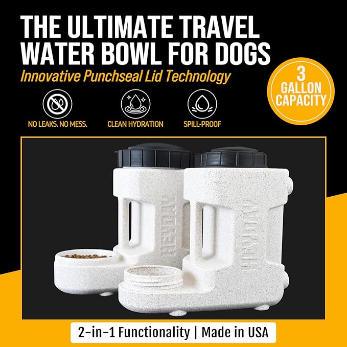 Heyday 2-1 Travel Slow Water Bowl for Dogs—Storage with Spill-Proof Lid, BPA-Free Heavy-Duty Roto-Molded Plastic, Keeps Contents Fresh, Made in USA, Holds Up to 3 Gallons.