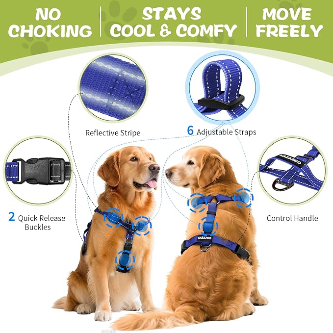 Dog Harness,Adjustable No Pull Dog Harness,Y-Shaped Design,Buckle-Neck Balance Harness with Reflective, Ideal for Dog Training Hiking, Easy Walk Harness,Durable High-Tensile Nylon-Blue-S
