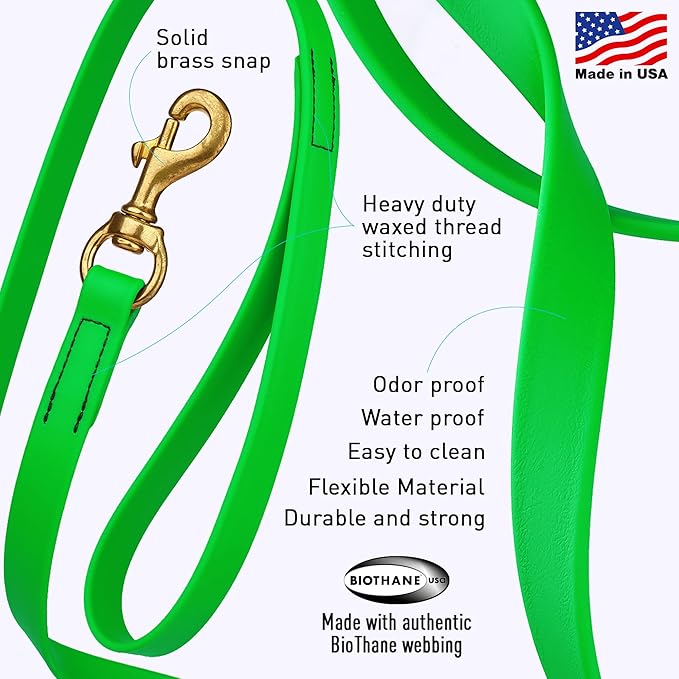 Viper K9 Biothane Working Dog Leash Waterproof Lead for Tracking Training Schutzhund Dog Sport & Search - Odor-Proof Long Line with Solid Brass Snap for Puppy Medium Large 5/8" x 10ft Tropical Green