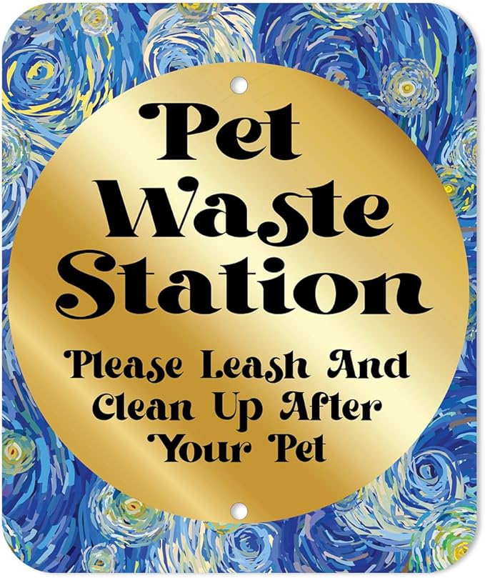DISPENSE-ART™ collection "Starry Night" - Custom UV printed design on rust-proof aluminum 7' dog waste station with 400 dog waste roll bags