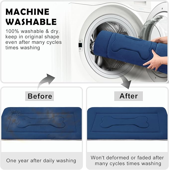 JoicyCo Dog Bed Soft Dog Crate Pad Mat for Medium/Large Dogs 36 in Non-Slip Bottom Washable Dog Sleeping Mattress Pet Beds Cat Beds Kennel Pads, Dark Blue