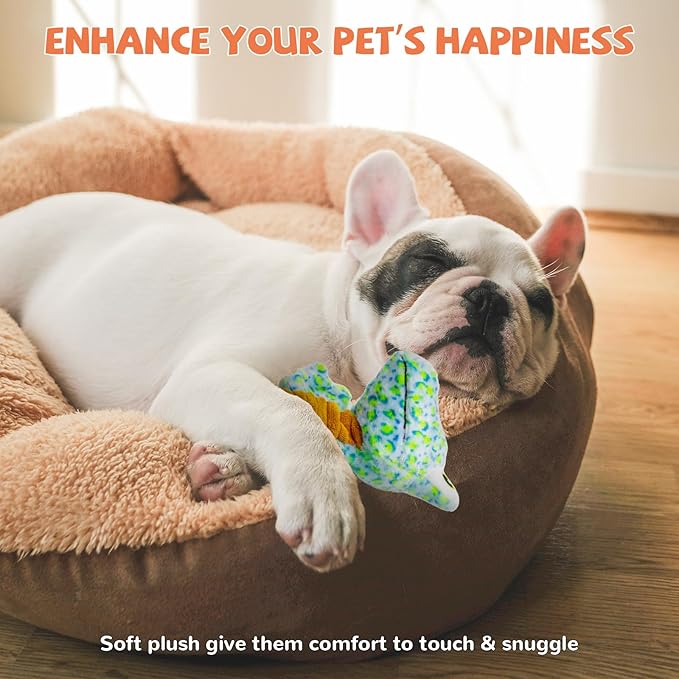 Crinkle Dog Toys Squeaky Plush No Stuffing Cute Puppy Stuffless Tough Rop Pull Toy, Fun Dog Stuffed Animals Durable Chew Set for Small Medium Large Pup (Large, Lizard)