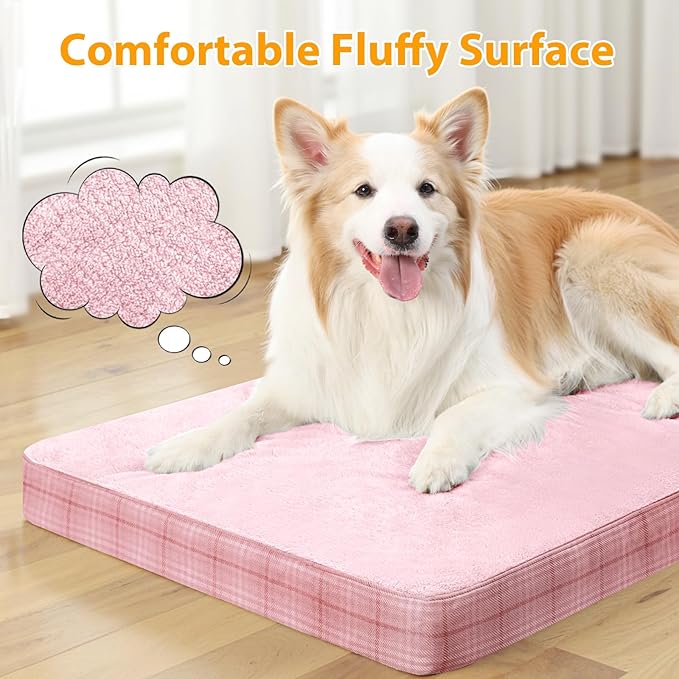 MIHIKK Washable Orthopedic Dog Bed for Large Dogs, XXL Waterproof Pet Bed with Egg Crate Foam Strong Support, Machine Washable Cover & Anti-Slip Bottom & Durable Zipper 47x29(Pink)