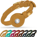 OOPSDOGGY Rolled Leather Dog Collar with Airtag Holder - Reflective Round Airtag Dog Collar - Soft Tracking Pet Collar for Small Dogs Puppy Cats Kitten (Camel, L, 14"-18")