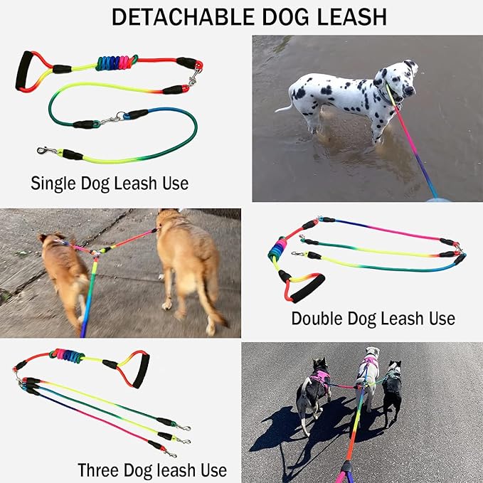 3 Dog Leash No Tangle Heavy Duty Detachable 360° Swivel Device Multiple Dog Leash with Padded Handle for Two/Three Pets (6-40 Lbs)