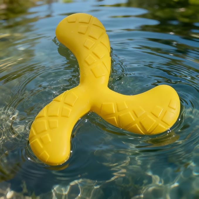 Ultra Durable Tri-Prong Dog Chew Toy for Teeth Cleaning - Non-Toxic Rubber Interactive Tug of War & Fetch Toy for Medium & Large Dogs(Yellow)