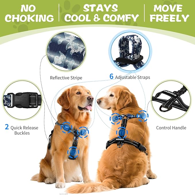 Dog Harness,Adjustable No Pull Dog Harness,Y-Shaped Design,Buckle-Neck Balance Harness with Reflective, Ideal for Dog Training Hiking, Easy Walk Harness,Durable High-Tensile Nylon Blue Camo-L
