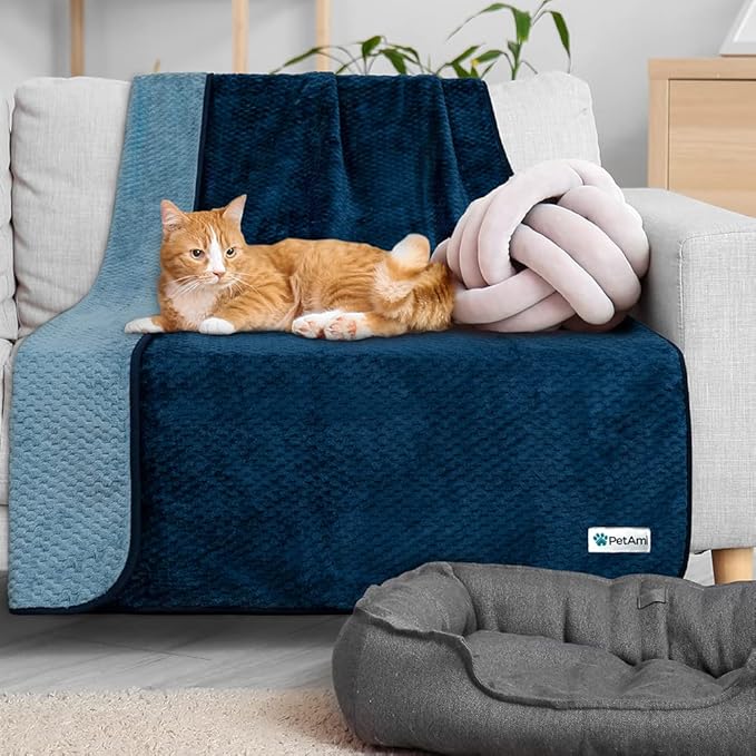 PetAmi Waterproof Dog Blanket, Leakproof Puppy Blanket for Small Medium Dogs, Furniture Sofa Couch Cover Protector, Fleece Pet Throw Indoor Cat Kitten, Reversible Washable Soft Plush, 24x32 Navy Blue
