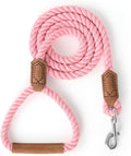 Mile High Life Dog Leash, Braided Cotton Rope Leashes with Leather Handle - Heavy Duty Metal Clasp, 4FT, 1/2" Thick - Wedding, Walking & Training Leash for Small Medium Large Dogs (Pink)
