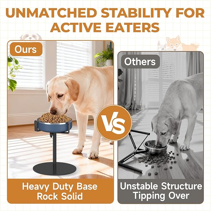 Extra-Stable Elevated Dog Bowl Stand, Adjustable Height 8-16in, Width 6-10in, Tall Single Lifted Food Holder for Large Medium Size Breeds, Metal Non-Slip Raised Dish Riser Pet Water Feeder