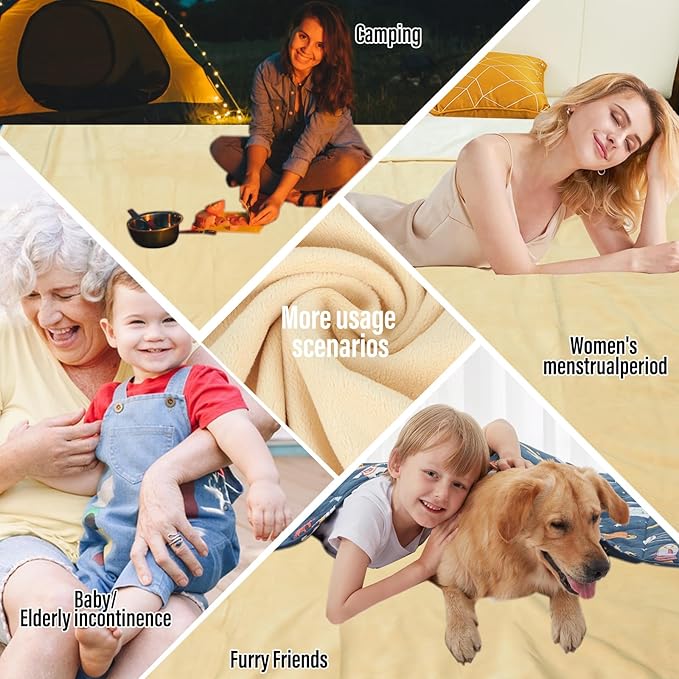 Waterproof Blanket for Bed, 80"x90" Leak-Proof Design, Reversible & Washable King Size Waterproof Blanket, Large Water Resistant Blankets, Reusable (Warm Yellow/Warm White)