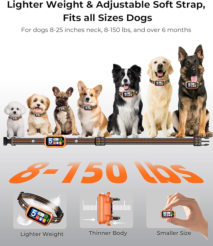 Dog Bark Collar, 1 Second Stop Barking, Smart Humane Training Collar with Beep Vibration & Shock, Rechargeable Ultra-Light, IP67 Waterproof, 5 Adjustable Sensitivity