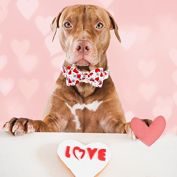 Elegant little tail Valentine's Dog Collar, Cute Pink Heart Pet Collars Soft Dog Puppy Collar Female or Male Adjustable Cotton Pet Collars with Bow for Small Medium Large Dogs