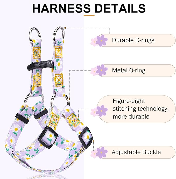 BEAUTYZOO No Pull Dog Harness and Leash Set - Adjustable Step-in Puppy Harness for Medium Large Dogs, Escape Proof Soft Nylon Vest with Double D Ring for Walking Running Training, Purple L