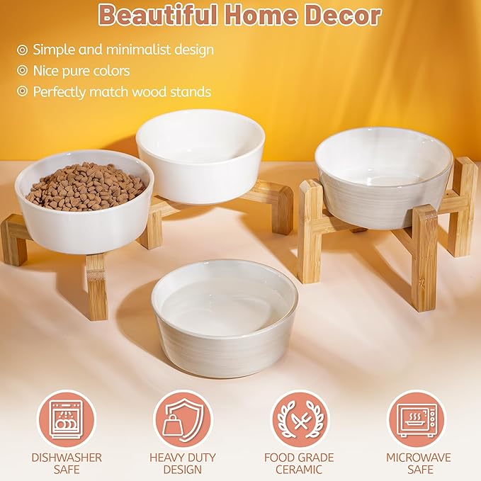 Small Dog Bowls, Non Slip Ceramic Dog Food and Water Bowsl with Silicone Base, Heavy Pet Feeding Bowl for Cats, Puppies and Small-Sized Dogs (White-2 Pack, 6 Inches)