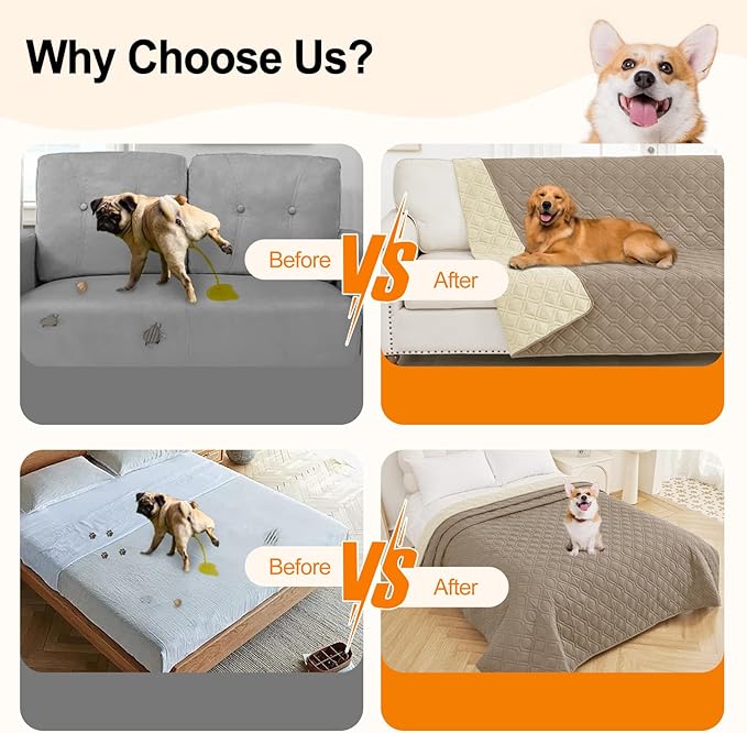 Smiry Reversible Waterproof Couch Covers for Sofa, Washable Dogs Pet Couch Covers for 3 Cushion Sofa Pet Friendly, Water Resistant Furniture Protector Slipcover, Geometric (82"x102", Taupe/Beige)