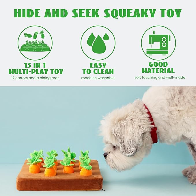 Nocciola Enrichment Carrot Dog Toys, 12PC Carrots & Farm Snuffle Mat for Hide and Seek Snuffle Toys for Small and Medium Dogs, Easter Dog Toy
