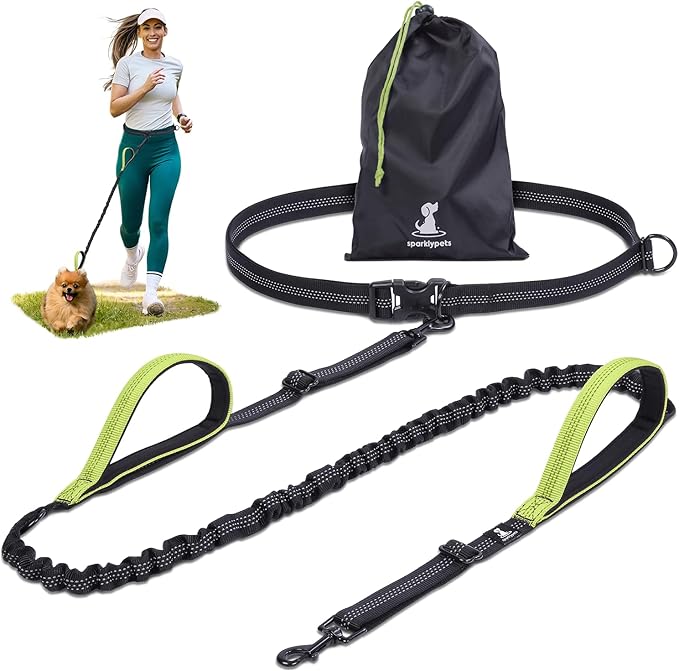 SparklyPets - Hands Free Dog Leash with Reflective Stitches - Waist Leash for Dog Walking, Hiking, Training, Jogging, Canicross, Running - for Small Dogs