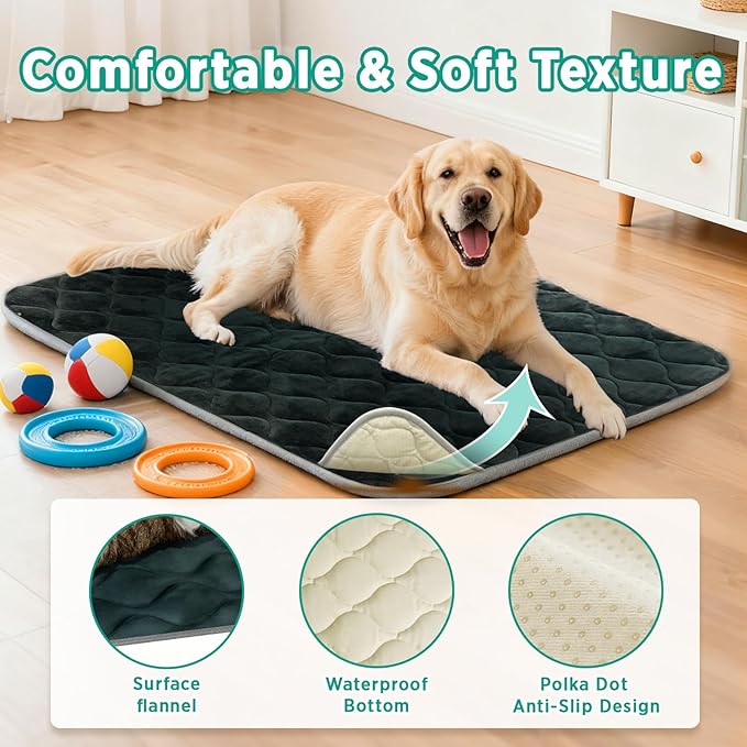 furrybaby Dog Bed Mat Flat Crate Mat with Anti-Slip Bottom Machine Washable Pet Kennel Pad for Dog Sleeping (M 30x19'', Grey Mat)