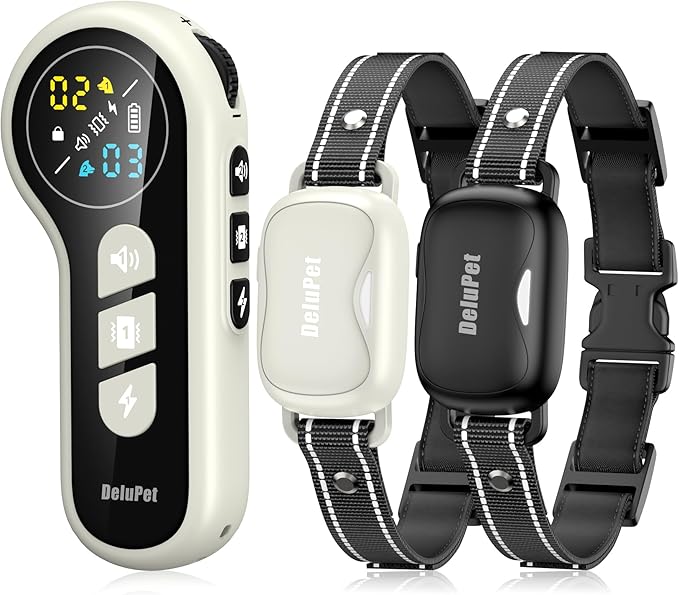 Delupet Dog Shock Collar 2 Dogs- 4500FT Dual-Direct Dog Training Collars with Remote for Small Medium Large Dog, IPX8 Waterproof Rechargeable E-Collar with Beep(1-8), Vibration(1-3), Shock(0-99), Grey