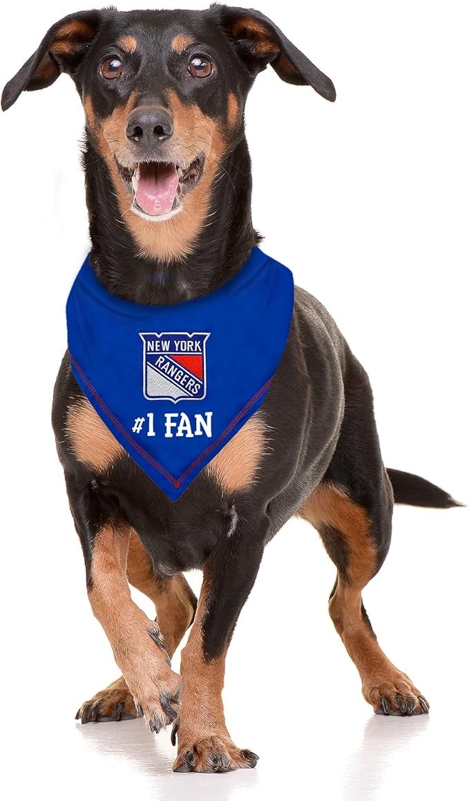 Pets First NHL New York Rangers Personalized Tie Around Bandana for Dogs & Cats, Size Large/X-Large. Custom Dog Bandana Scarf Bib for Pet Cat Dog. The Ultimate Game-Day & Party Customizable Bandana