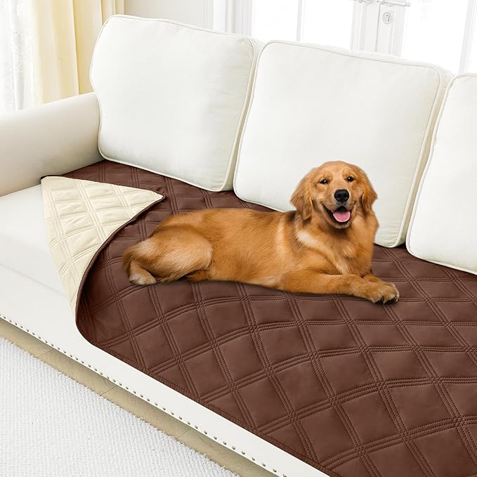 Smiry Waterproof Dog Bed Cover Blanket 40x80, Soft Reversible Pet Blanket, Washable Leakproof Cats Dogs Couch Cover for Sofa, Couch, Furniture, Brown/Beige