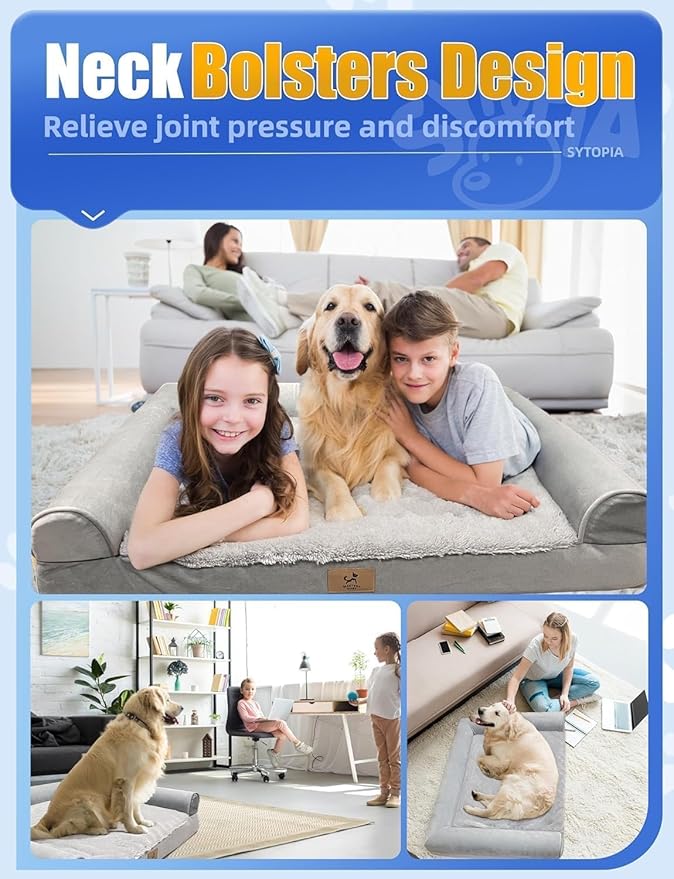 Sytopia Chew Proof Dog Bed 42 Inch Orthopedic for Large Dogs, Indestructible Dog Bed Washable Extra Large Pet Bed with Removable Cover and Anti-Slip Bottom - XL