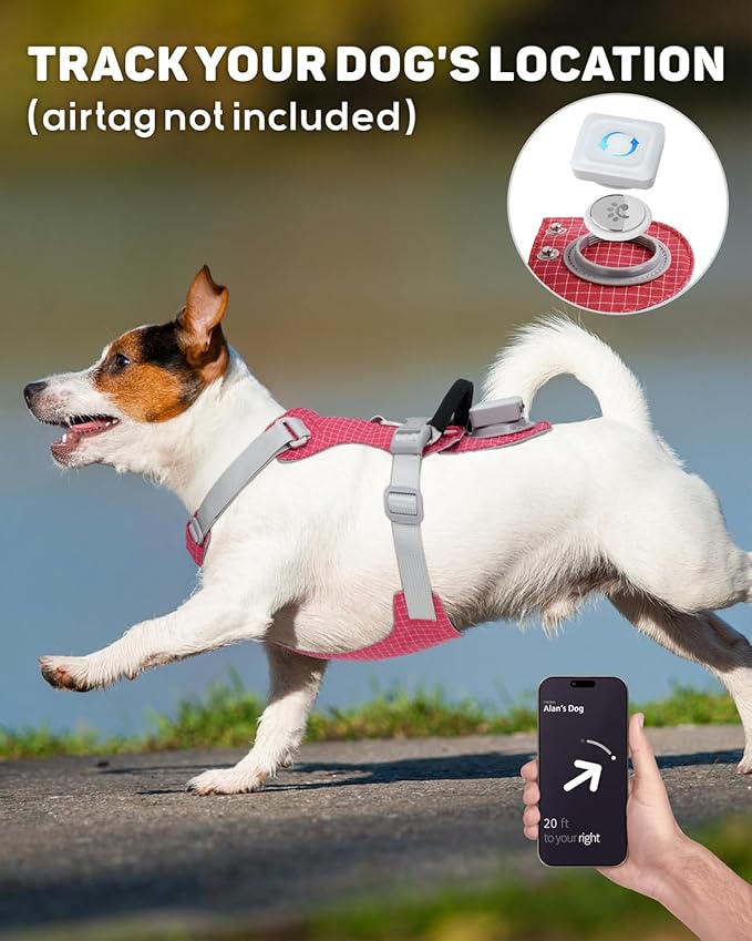 TagME No Pull Dog Harness with 2 Leash Clips,Lightweight & Visible for All-Day Walking,No Choke Pet Vest Includes AirTag Holder for Medium Dogs,Melon Red