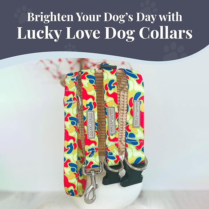 Lucky Love Dog Wide Dog Collar - Adjustable, Durable, Soft Webbing, & Comfortable 1.5 inch Wide Collar for Dogs Male and Female with Strong Buckle - Oscar, X-Large