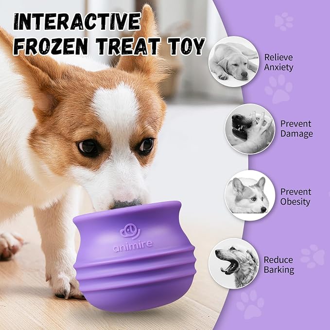 Treat Dispensing Dog Toy, Long-Lasting Interactive Puzzle Toys for Dogs, Stuffable Dog Enrichment Frozen Lick Treat Toy for Boredom, BPA Free Silicone Fetch Catch Chew Toy (Purple,L)
