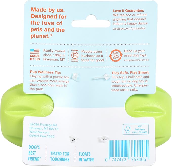 West Paw Zogoflex Qwizl Interactive Treat Dispensing Dog Puzzle Treat Toy for Dogs, Granny Smith, Small