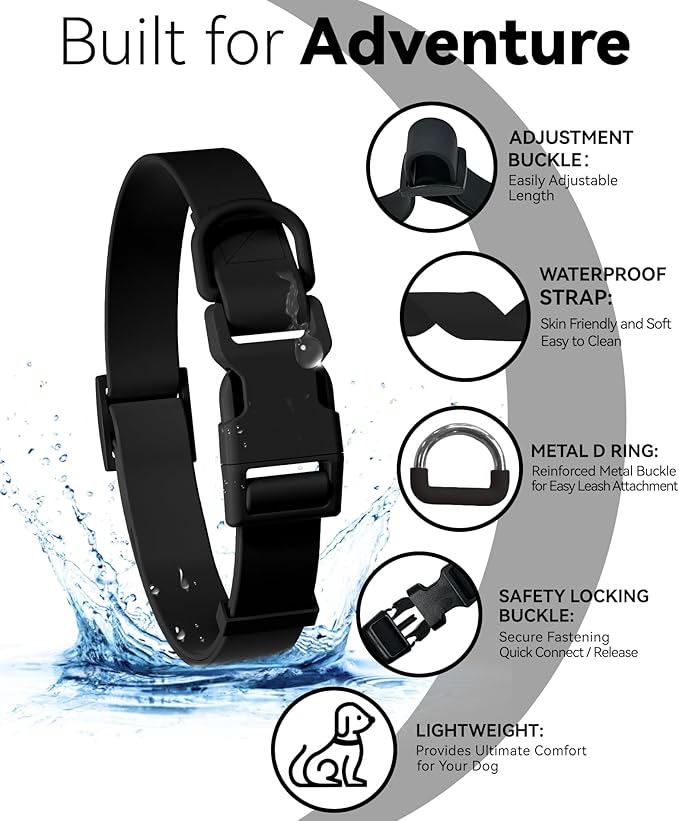 Waterproof Dog Collar, Rubber Adjustable Collars with Quick Release Buckle, Odor-Resistant, Easy to Clean Pet Collars for Small Medium or Large Dogs (Black, M 11.8-18.5 inch)