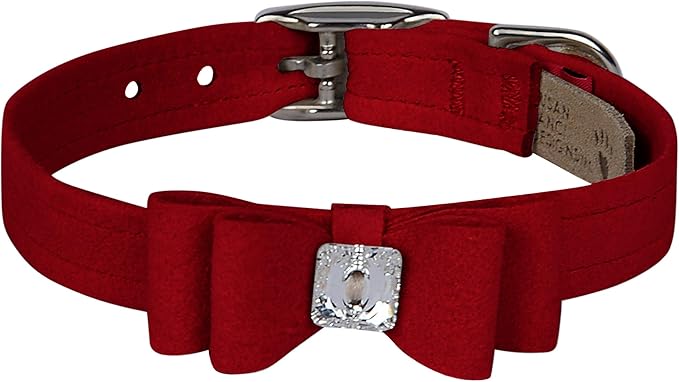 Susan Lanci Designs Ultrasuede Premium Dog Collar with Big Bow, Red, X-Large
