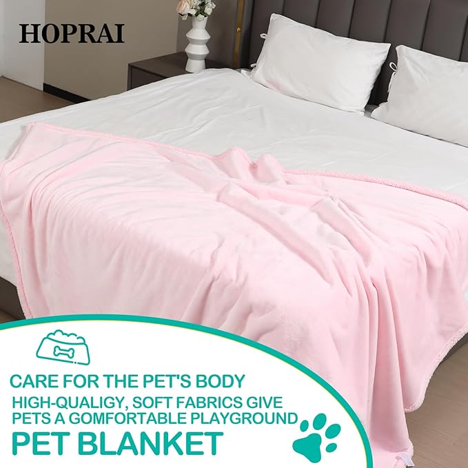 Waterproof Pet Blanket for Medium Large Dogs Washable Fluffy Thick Jacquard Shag Fleece Warm Sherpa Pet Blanket Cats Puppy Couch Protection (Pink L57*65inches)