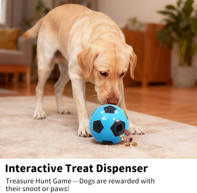Interactive Dog Toys Treat Dispensers - Giggle Squeaky Dog Soccer Ball Rewards Puzzle to Keep Them Busy, Mental Stimulation Enrichment Food Dispensing for Small Medium Large Breeds, Blue