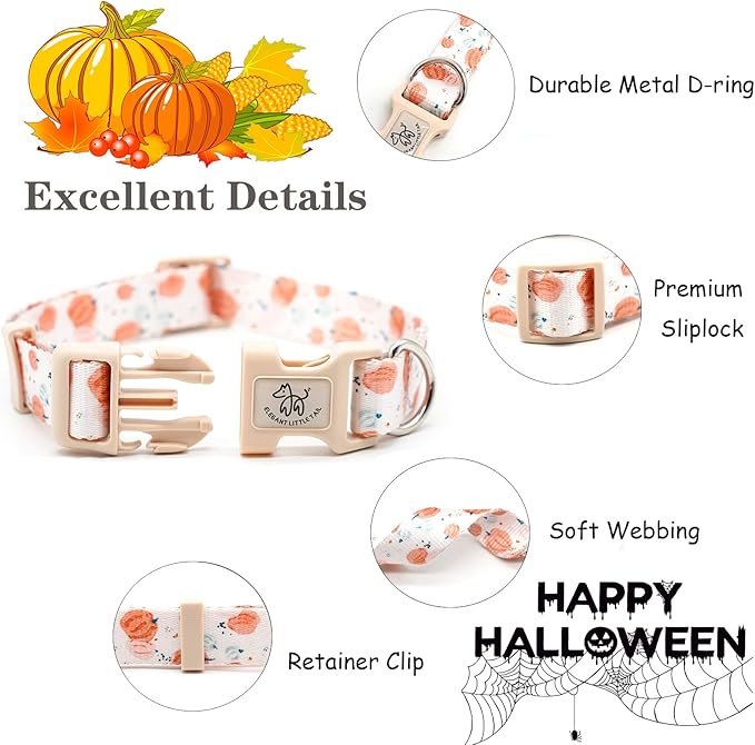Elegant little tail Dog Collar with Leash, Pumpkin Print Pet Collar Leash Adjustable Collar for Small Medium Large Dogs Soft Puppy Collars with Quick Release Buckle Girl Boy Dog Collars