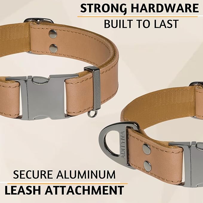 ADITYNA Leather Dog Collar with Metal Buckle - Heavy-Duty, Adjustable for Large & Extra Large Dogs - Walking & Training (CamelBrown, Fits 19-30" Necks)