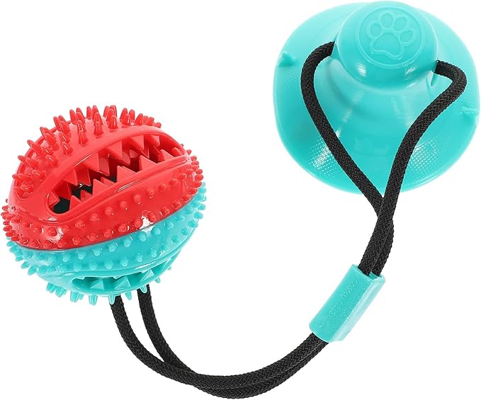 NOLITOY Interactive Suction Cup Dog Chew Toy, Rubber Tug Ball Puppy Chew Squeaky Toy for Aggressive Chewers