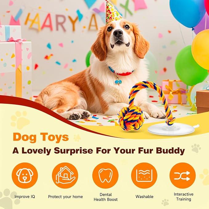 Medium Dog Toys:Interactive Sticky Suction Cup Tug & Pull-Apart Toy,Durable Rope and Orange chew Ball，The Indestructible Enrichment Puzzle, Built for Aggressive and Busy chewers