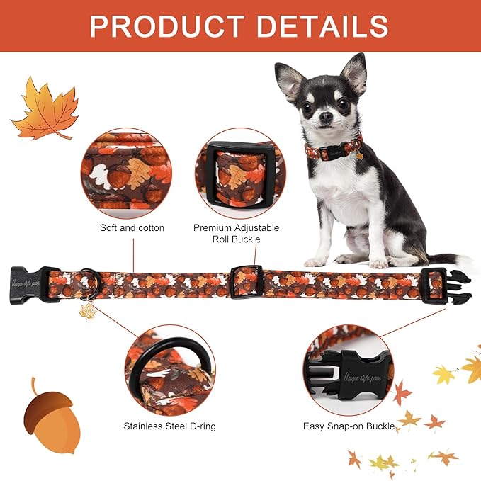 Unique style paws Dog Collar Plastic Buckle with Pendant Hazelnut Maple Leaf Puppy Collars for Small Medium Large Boys Girls Dogs