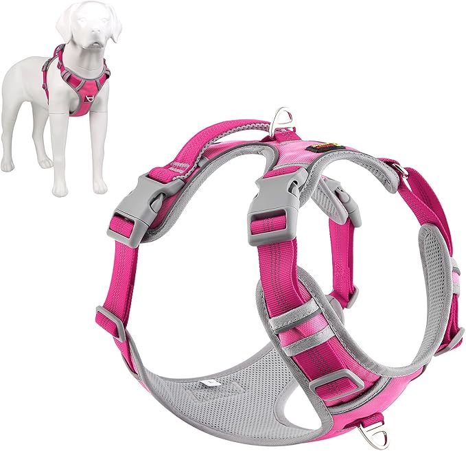 Plutus Pet No Pull Dog Harness, Release at Neck, Reflective Adjustable Dog Vest Harness, Easy Control Handle for Walking, for Small Medium Large Dogs, Hot Pink, L
