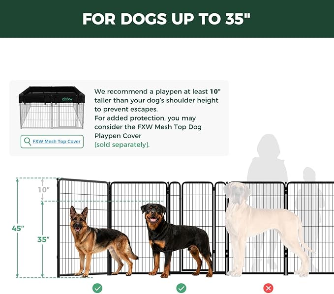 FXW Homeplus Unleashed Indoor Dog Playpen - Stress-Free and Safe Play, Heavy Duty 45 Inch 24 Panels Dog Pen for Medium and Large Dogs, Black│Patented