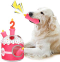 Dog 2nd Birthday Cake Toy Squeaky Interactive Dog Toy Hide and Seek Plush Dogs Puzzle Puppy Toys for Boredom Keep Them Busy for Small Medium Dogs(Pink)