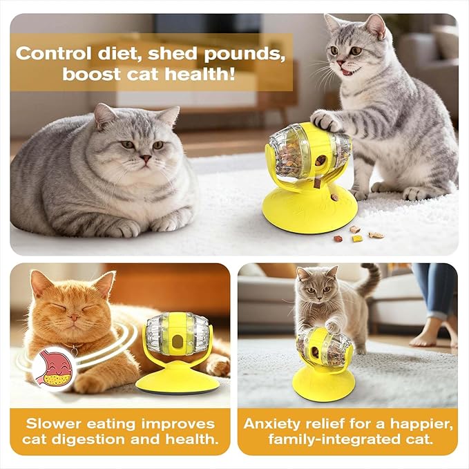 Cat Roll Feeder, Interactive Cat Toy & Dog Toys, Treat Dispenser for Indoor Cats, Small Dogs, Puppies, Slow Feeder, Enrichment Toy for IQ Training, Mental Stimulation, Relieve Boredom, Gifts (Yellow)