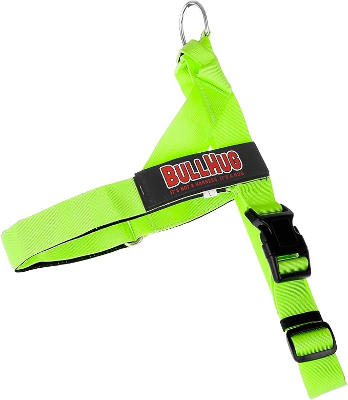 BULLHUG Adjustable Dog Harness– No Pull, No Choke – for English Bulldogs, French Bulldogs, Pugs & Broad-Chested Breeds – Easy, Safe Walks (NEON Green, Large)